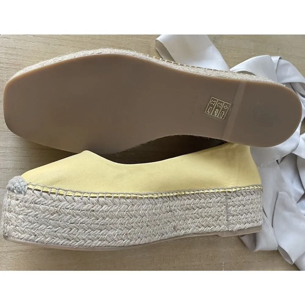Free People Starboard Wrap Platform Espadrilles Lace Up Lemon Leather 39/8.5 NEW